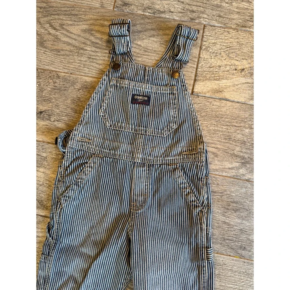 OshKosh B'gosh‎ Overalls Kids 3T Hickory Stripe Denim Carpenter Bibs Vintage